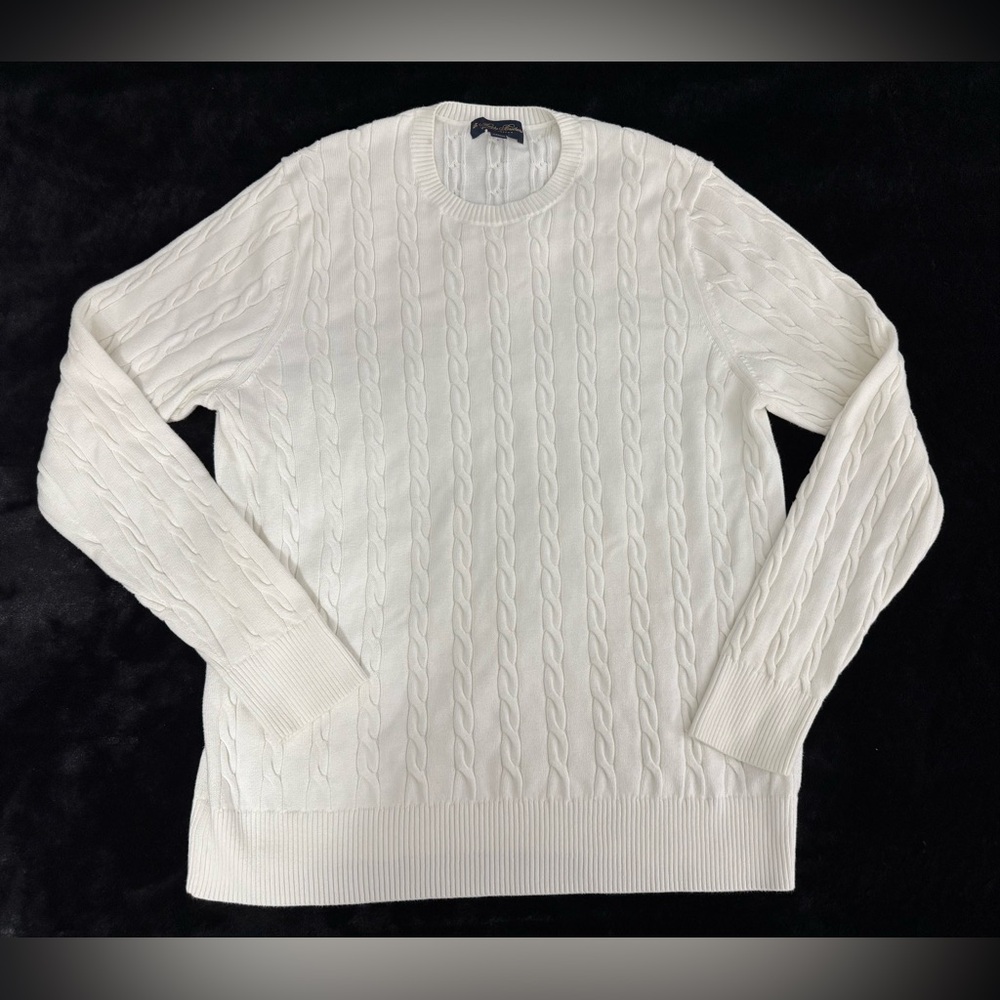 Brooks Brothers White Cable-Knit Crewneck Sweater - Picture 2 of 8